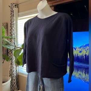 Eileen Fisher 100% Merino Wool Boat Neck Sweater boxy front pockets Medium NWOT